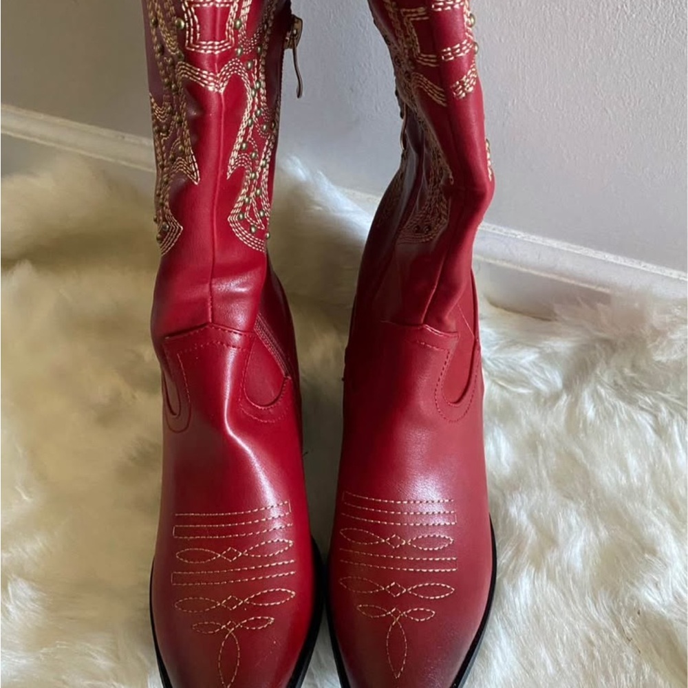 Red Embroidered Cowboy Boots - image 4